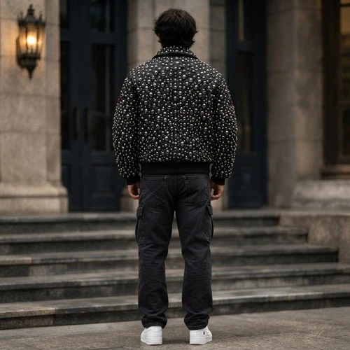 Men's Genuine Leather Studded Biker Jacket Punk Rock Motorcycle Black Jacket  image 4