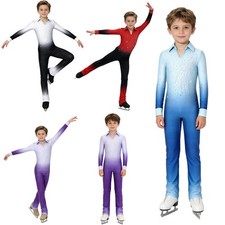 Boys Jumpsuit Jazz Leotard Dancewear Bodysuit Long Sleeve Rumba Rhinestones