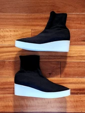 ROBERT CLERGERIE "Lexa" Stretch Linen Platform Black Sock Booties Size 39