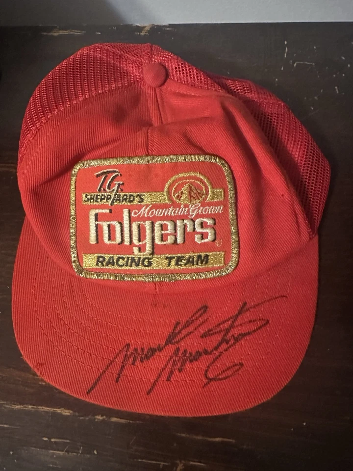 1990 Autographed Mark Martin #6 Folgers’ NASCAR cap hat snapback vintage USA - Image 2 of 4