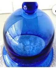 VTG Cobalt BlueHand Blown Glass Cloche Cover/ Cloche Bell Jar Dome Home Decor 7”