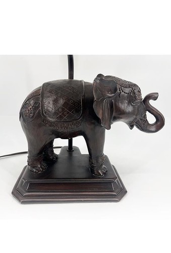 Resin elephant lamp with linen fringe shade - Picture 4 of 4