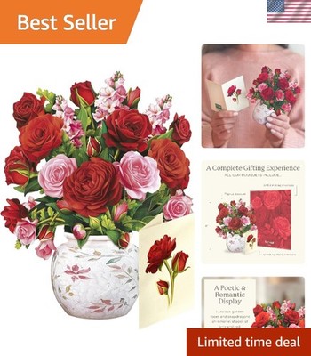 Blooming Roses 6 Inch Life-Sized 3D Pop Up Card   Anniversary, Valentine's Da...