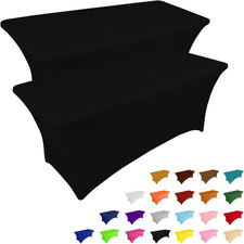 2 Pack 6FT Table Cloth for Rectangular Fitted Events Stretch Black Table Covers