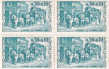 🦬Timbre France N°1749 en Bloc de 4  - Luxe ** - Journée du Timbre - 1973🦬
