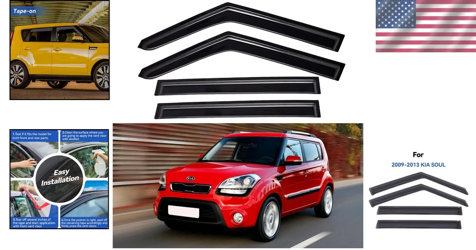 Vehicle-Specific Window Vent Shades for 2009-2013 Kia Soul - Included Foto 2 de 4