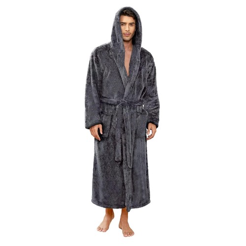 Mens Robe Big and Tall with Hood, Full Length Plush Robe for Men Long Fleece ...