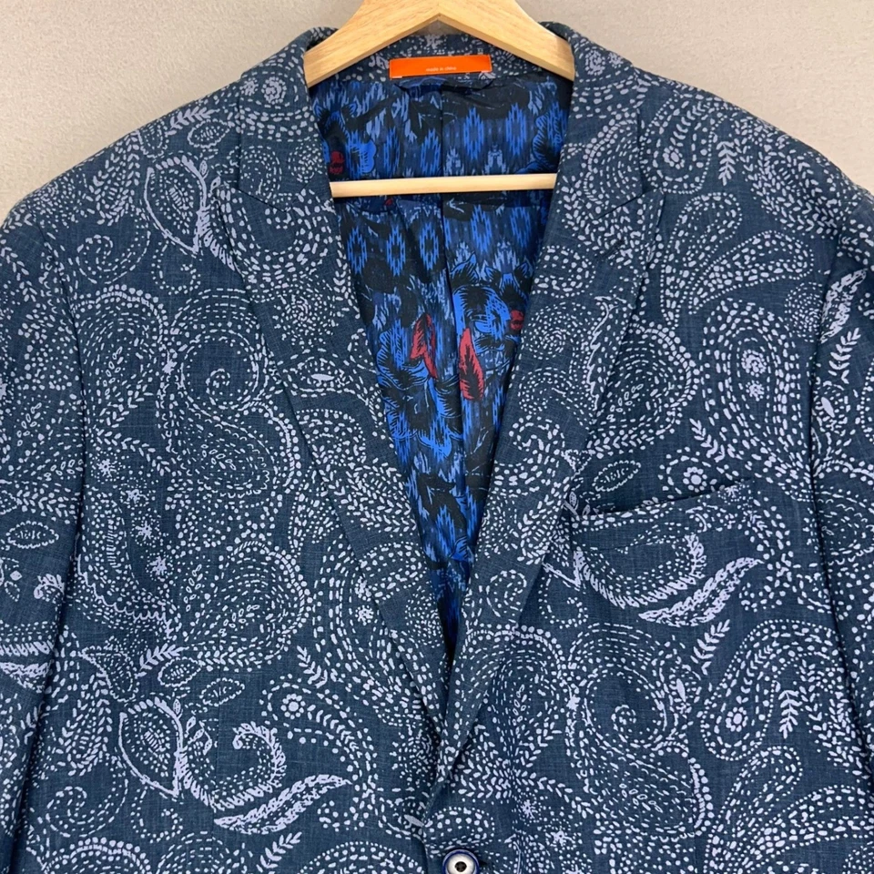 Chaqueta Blazer Tallia Para Hombre 46L Azul Cachemira Floral Lino Rayón Preppy Abrigo Deportivo Foto 2 de 4
