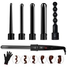 6 in 1 Curling Iron Wand Set with 6 Interchangeable Ceramic Barrels and Heat ...