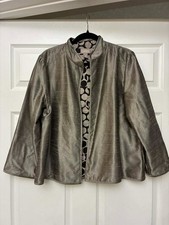 Chico's Blazer Jacket Womens 2 Gold Metallic Open Front Lined Dressy EUC