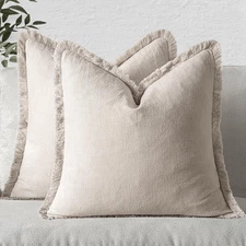 MIULEE Decorative Throw Pillow Covers Neutral Linen Fringe Throw Pillows Euro Sh