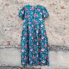 Indian Floral Cotton Midi Dress Boho Summer Casual Tiered Green Dress