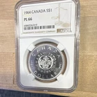 Canada silver dollar coin 1964 $1 ngc pl 66 charlottetown quebec