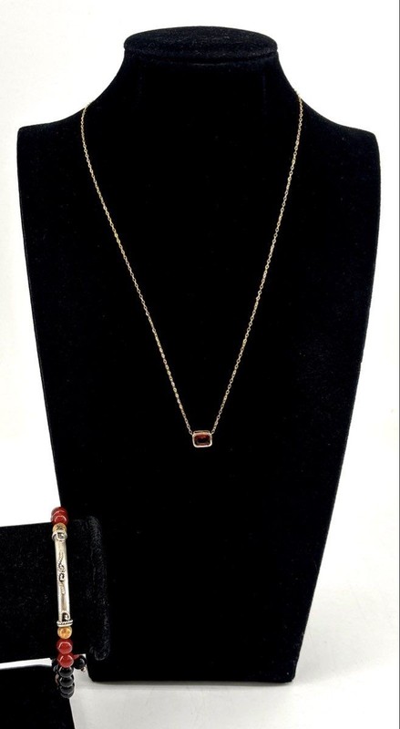 925 Silver Necklace w/Faux Stone & Bracelet w/Onyx, Citrine & Carnelian 14.49g