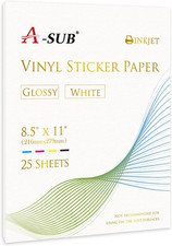 A-SUB 25 Sheets Vinyl Sticker Paper for Inkjet Printer - Glossy Printable Vinyl