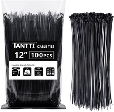 Zip Ties 12 inch, Black 100 pack, 40lb, 12" (100 Pack), 