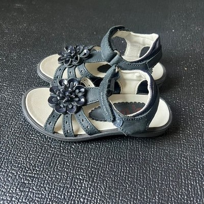 Elefanten Kids Leather Flower Strappy Sandals EU 27 Hook Loop Strap Breathable