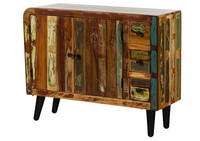 Kommode Sideboard 110Cm Schrank Altholz Unikat Massivholz Used-Look Vintage Bunt