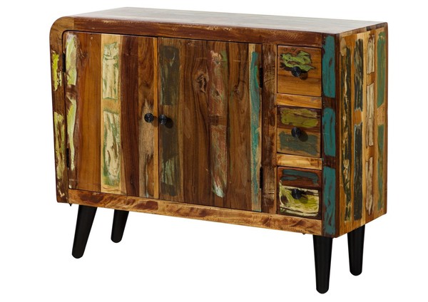 Kommode Sideboard 110Cm Schrank Altholz Unikat Massivholz Used-Look Vintage Bunt-image
