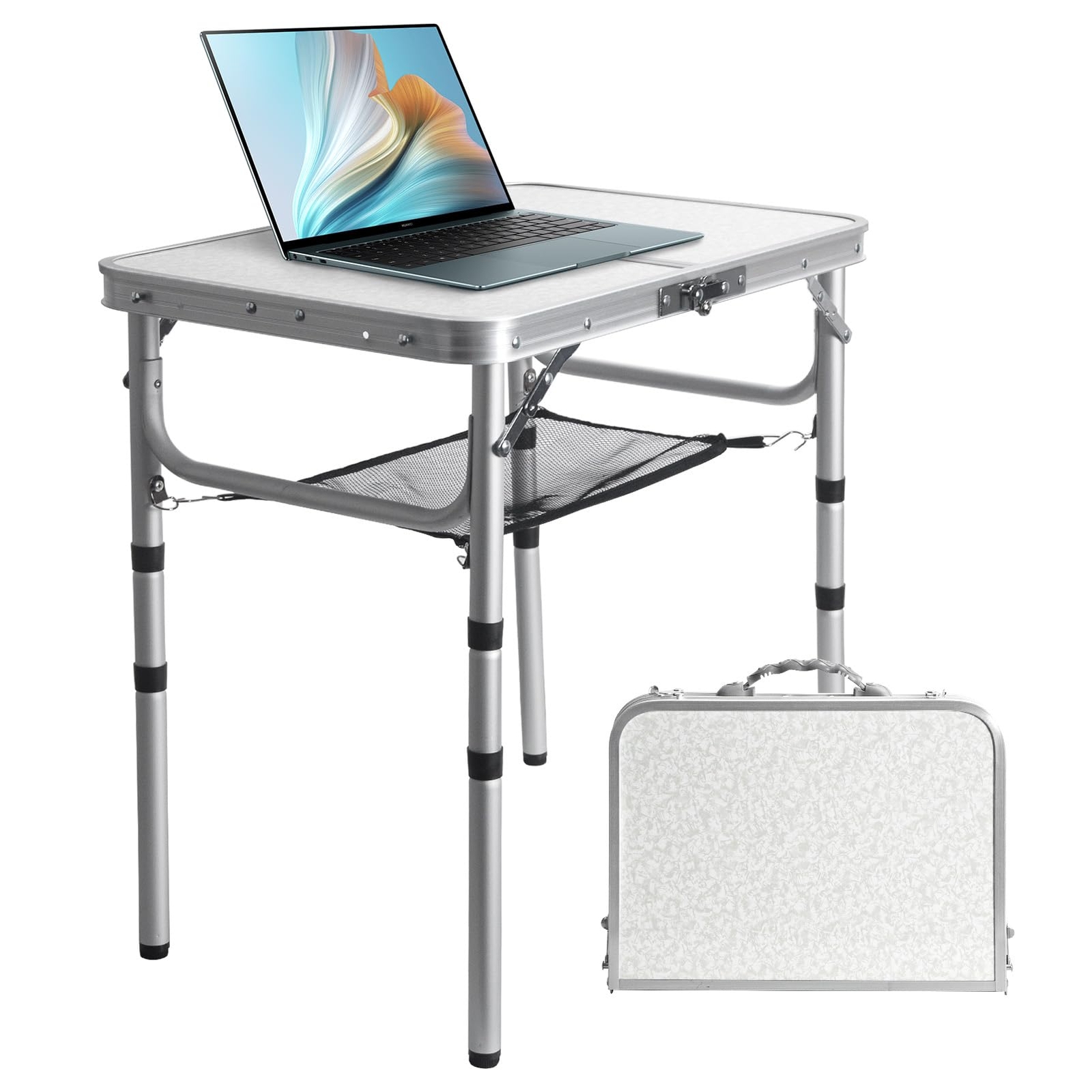 Camping Table Small 2FT Folding Side Table 3 Adjustable Height Portable Light...