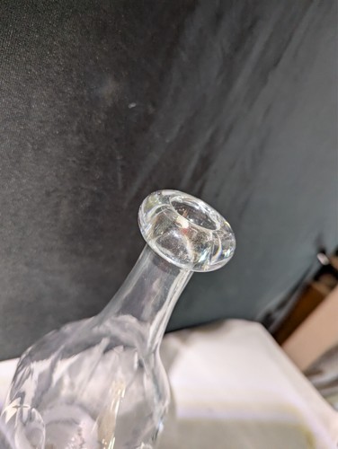 ANTIQUE BAR BACK CUT CRYSTAL GLASS DECANTER BOTTLE CARAF NO STOPPER 9" #1F - Picture 3 of 9