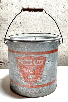 Vintage The Anglers Choice Falls City Galvanized Minnow Bucket Insert Bait Pail