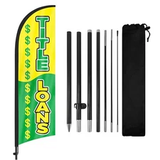FSFLAG Title Loans Feather Flag Banner 8FT Advertising Sign with Pole and Stake