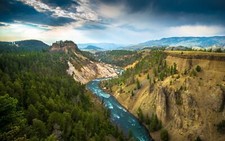 Landscape photography river trees clouds far view Custom Gaming Mat Desk