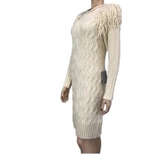 Eliza J, knit dress long sleeve shoulder pon pon
