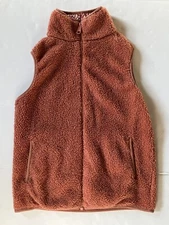 Vera Bradley Sherpa Vest Brown/Orange Full Zip Pockets Size XXS EUC Cottagecore