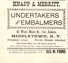 1900 KNAPP & MERRITT UNDERTAKER & EMBALMER PRIVATE MORGUE ATTACHED MIDDLETOWN NY