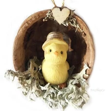 🐥Chick & Heart in Natural Walnut Shell Handmade Christmas Ornament, Unique Gift
