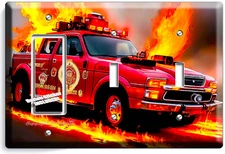 RED FIREFIGHTER FIRE PICKUP TRUCK LIGHT SWITCH OUTLET WALL PLATES FIREMAN DECOR