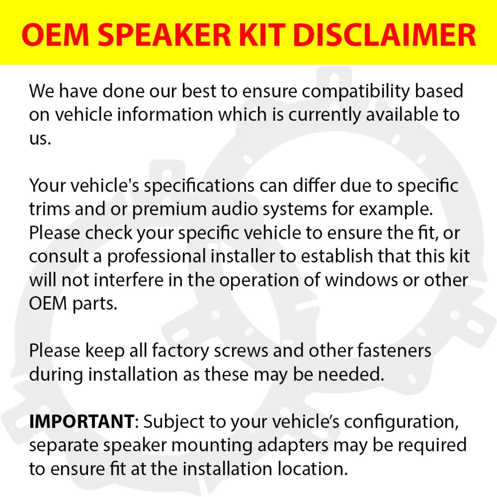 KICKER 43DSC6504 6.5" OEM SPEAKER REPLACEMENT KIT FOR FORD MUSTANG 2015-2023