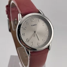 Timex Womens Watch 31mm Case Red Leather Band Quartz Analog Three Hands