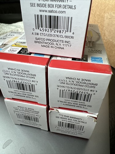 5 PACK OF Satco S29877 - 4.5W CTC/LED/27K/CL/90CRI B10 Candelabra E12 base - Picture 2 of 5
