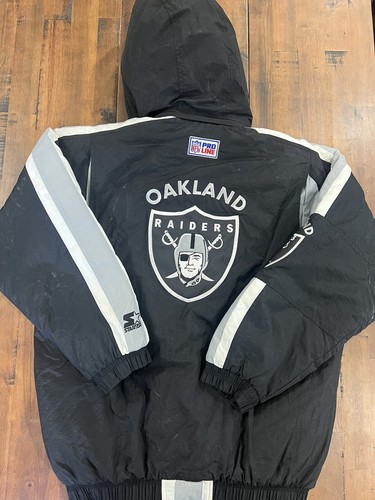 Vintage OAKLAND RAIDERS Pro Line Puffer Snap Jacket 90s NFL Mens L - Picture 2 of 6