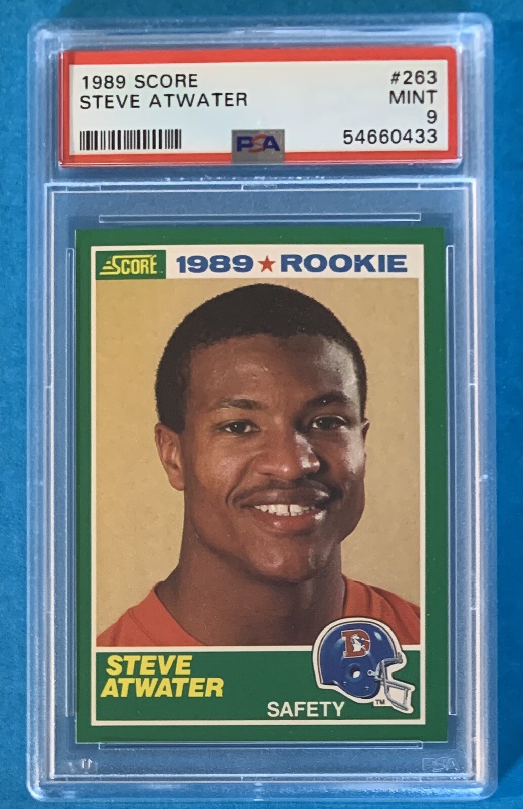 1989 Score #263 Steve Atwater PSA 9 MINT Rookie Card. Broncos HOF RC