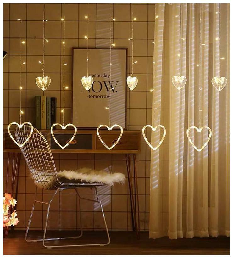 Brand Bombing new work World Inventory cleanup selling sale Heart Light Curtain;String Lights+10 Hanging;Decorat