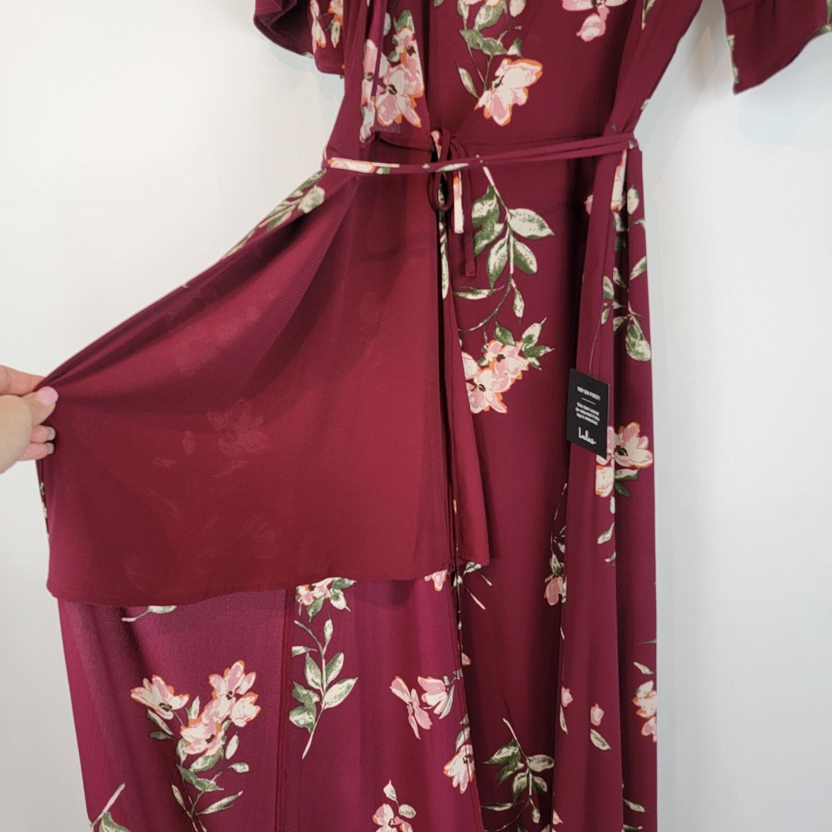 september sunsets burgundy floral print wrap maxi dress Kleo One Shoulder Maxi Dress