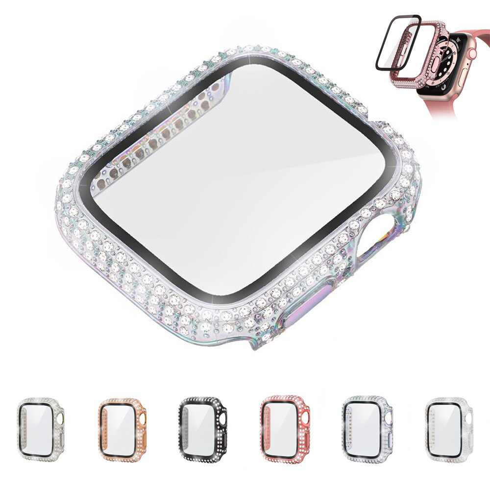 For Apple Watch Series 6 5 4 SE 3 2 Diamond Case Tempered Glass Screen Protector