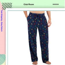 Club Room Men's Holiday Lights Fleece Sleep Pant, Navy, L