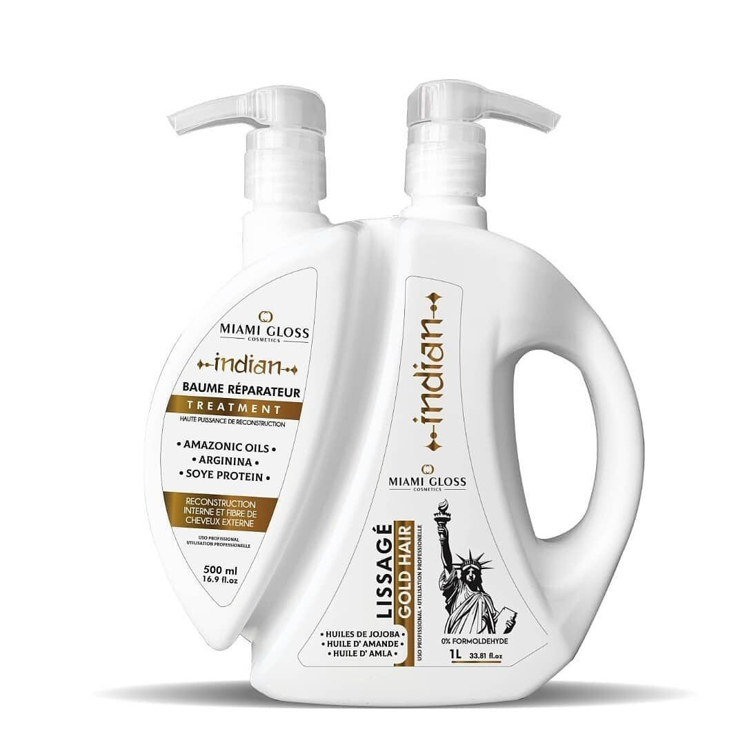 Lissage indien Miami Gloss kit de soin capillaire lissant de 500ml pour cheveux indisciplinés