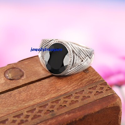 Natural Black Onyx Gemstone with 925 Sterling silver Ring for Men's #686