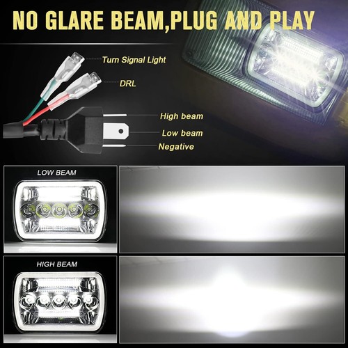 Pair 5x7" 7x6" LED Headlights For Jeep 84-2001 Cherokee XJ /For 86-1995 Wrangler - Picture 6 of 9