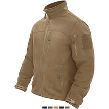 Mens Fleece Jacket Tactical Casual Cargo Work Full Zip Fleece Lined Warm Coat