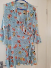 Duck Egg Blue/ Orange Floral Ruffle Wrap Dress Size 14 By Pretty Little Thing.