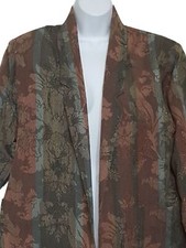 Vintage 80s Womens Open Blazer Boxy Green Rose Tweed Pockets Shoulder Pads Lined
