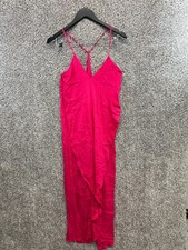 New In Hot Pink Summer Maxi Dress Racerback Straps Flutter Front Womens Size L