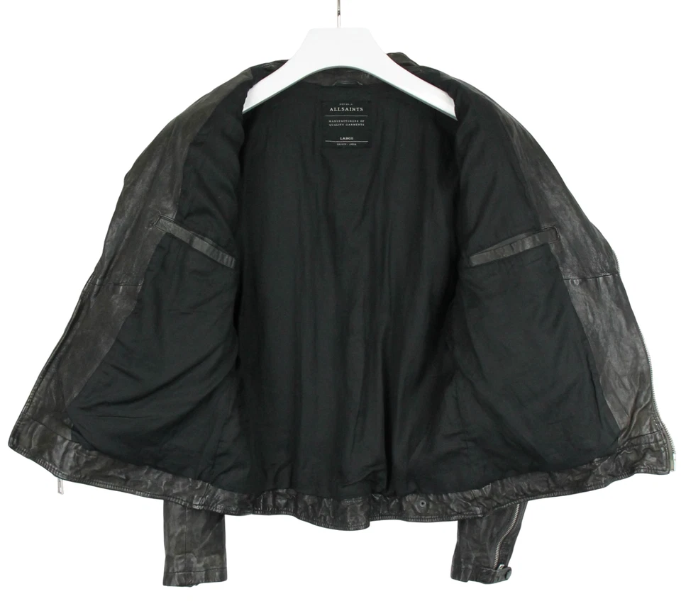 Chaqueta Allsaints Para Hombre Grande Marrón Oscuro Inserciones Cuero Cremallera Bolso Cintura Foto 4 de 4